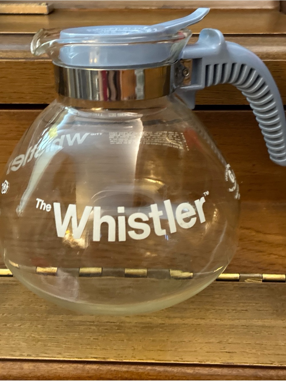 Retro Gemco The Whistler Glass Stovetop Coffee Tea Kettle Pot 8 Cup BLUE Handle